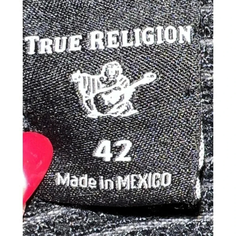 True Religion relaxed moto distressed charcoal black jeans mens 42 x 32